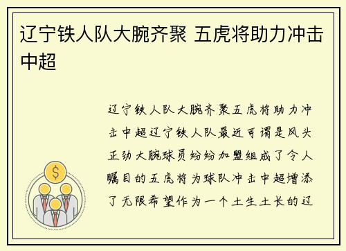 辽宁铁人队大腕齐聚 五虎将助力冲击中超